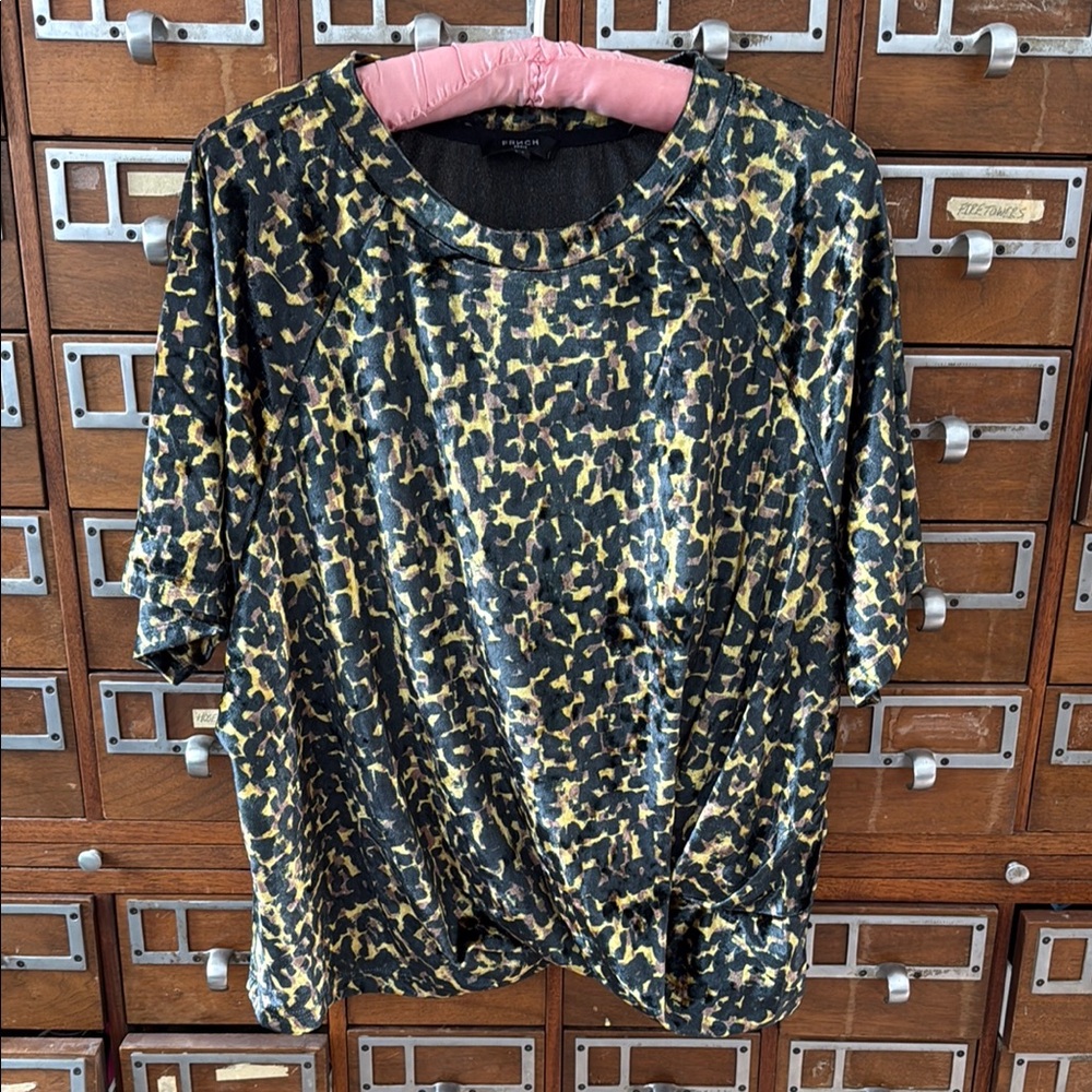 FRNCH Paris Velour Leopard Print T-Shirt Size Large